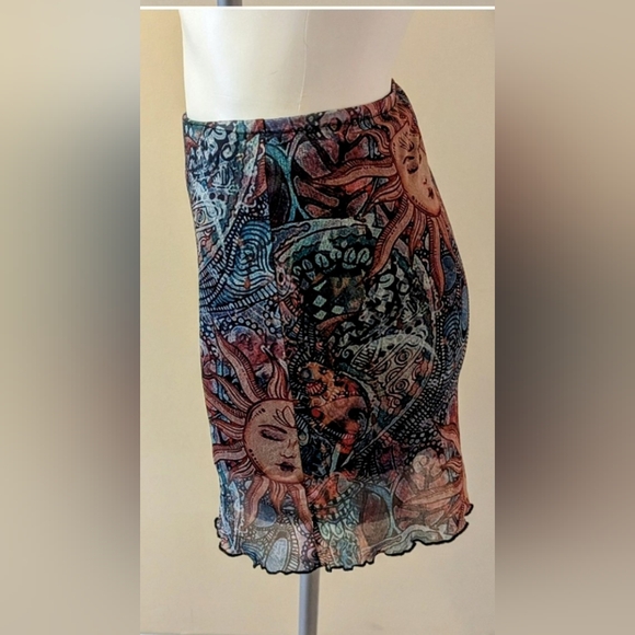 Unbranded~Celestial Sun Orange Blue Lightweight Whimsigoth Lined Mini Skirt - Picture 8 of 11